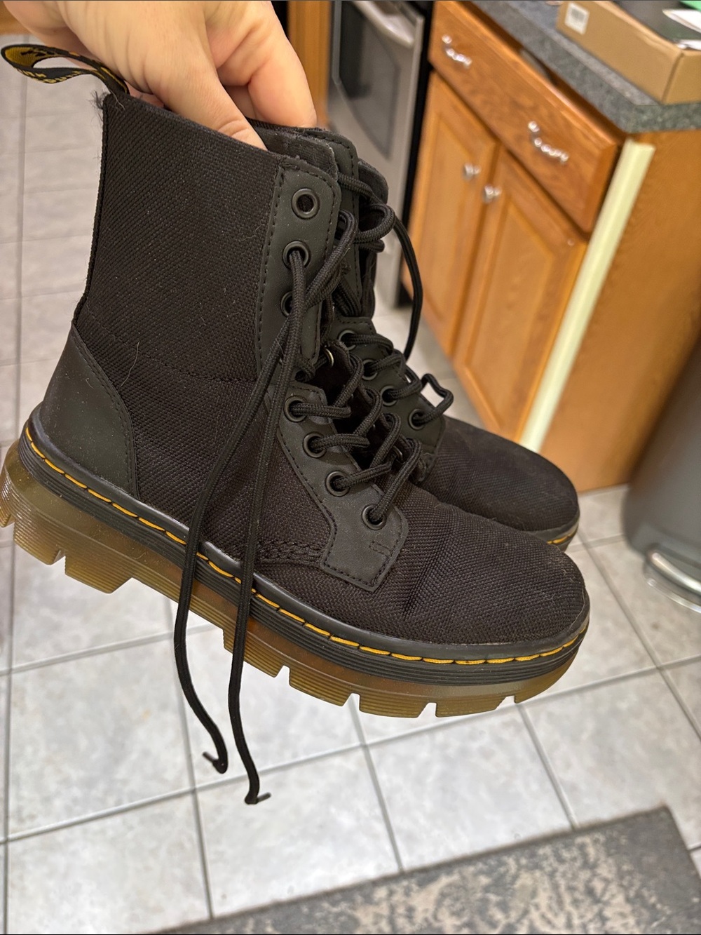 Black Canvas Combat Boots with Yellow Stitching